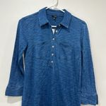 Talbots Womens Shirt Dress XS Blue Knee Length 1/5 Button Cotton Pocket Career Photo 1