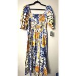 NWT INC Smocked Maxi Dress L Floral Print Blue Yellow White Cottage Romantic Size L Photo 9