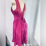 Tracy Reese  - 100% Silk trim Magenta Silk Pleated Mesh Shoulder Dress Sz 6 Photo 6