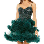 Mac Duggal  20645 Embellished Tulle Mini Dress Hunter Green Size 2 NWT‎ Photo 0
