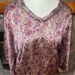 LONDON MILANO PARIS Paisley Silk Blend V Neck Dolman Sleeve Smocked Waist Mini Purple Size 2 Photo 6