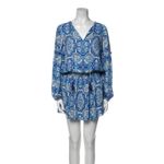 Parker Blue Silk Paisley Boho Printed Peasant Dress Photo 3