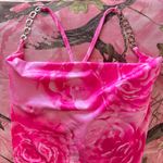 hot pink rose pattern chain strap cowl neck crop top  Photo 6