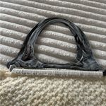 Vintage Ivory Crochet Bubble Purse Bag Faux Wood Handles Boho Hippie Gray Photo 1