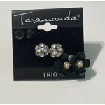Taramanda Trio Earring Set CZ Ball‎ Studs Flowers Black Photo 5