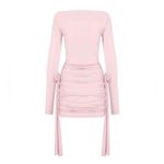 LIONESS NEW  Glory Blush Pink Long Sleeve Ruched Boat Neck Mini Bodycon Dress XS Photo 11