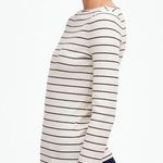 Madewell NWT  Ribbed Long-Sleeve Boatneck Top in Stripe Black Winter White XXS Photo 2
