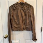 Free People Military Cutwork Eyelet Moto Jacket Olive Cotton Linen Blend Size 6 Photo 2