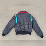 White Stag Vintage 80s  Black Puffer Ski Snowboard Jacket with Colorful Stripes M Photo 1
