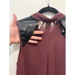 Maroon Sheer And Faux Leather Top Medium Women’s Sleeveless Shirt Blouse Button Red Photo 5