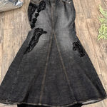 Bisou Bisou Y2K 90s 2000s  Women's Black Fishtail Embroidered Denim Skirt Size 8 Photo 0