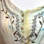 Vintage Y2K Tokyo Denim Bank Yellow Silk Hippie Embroidery Bead Tank Blouse Top Size M Photo 2