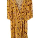 THAKOON COLLECTIVE Yellow & Red Floral Crepe Short Sleeve Wrap Dress Size 6 Photo 3