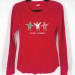 Old Navy Womens Red Gingerbread Man Thermal LS Shirt Size M Holiday Christmas Photo 0