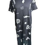Vtg 1990s Cite Black Short Sleeve Jersey Knit Fish Block Print Maxi Dress S Photo 1