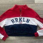 H&M Divided Size Small Red, White, and Blue Brooklyn 1/4 Zip Pullover Sweatshirt Photo 1