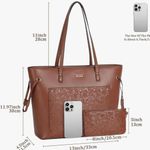 icolrae Brown Large Faux Leather Tote Bag Photo 4
