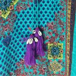 HEMANT & NANDITA Turquoise Floral Boho Chic Silk Tunic Mini Dress Medium Blue Photo 4