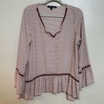 Living Doll  Los Angeles Womens Shirt Perplum V Neck Print Burgundy Cream Size XL Photo 0