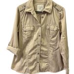 Sonoma Cotton  Khaki Metal Button Up Snap Pocket Button Tab Long Sleeve Shirt L Photo 7