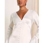 Lulus  Elegant Celebration White Satin Long Sleeve Slip Maxi Dress Bridal Size M Photo 1
