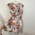 The Limited Lilac Lavender Purple Gray ish Floral Satin Cap Sleeve Belted Dress Photo 11