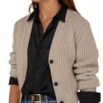 AMI Short Ribbed Cardigan button front 100% virgin wool SIZE SMALL NEW Tan Photo 0
