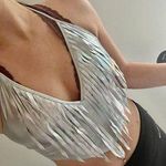 Bear Dance Silver Fringe Halter Crop Top Photo 0