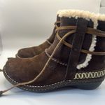 UGG  Cove Shearling Ankle Boots Brown Leather Wrap Lace Cozy Boho Winter Womens 7 Photo 0