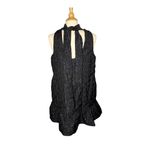 Scoop Jacquard Mini Swing Dress Halter‎ Neck Party Cocktail Ruffle Size Large Black Photo 11
