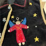 Vintage 90s New Black Velveteen Vest with Colorful Angel Embroidery Christmas Red Size M Photo 5