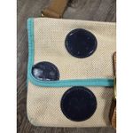 Fossil  Beige Canvas Blue Navy Polka Dot Flap Crossbody Shoulder Bag Purse Photo 1