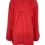 Anthropologie Lucky Brand Floral Embroiderred Flare Sleeve Babydoll Blouse Top Coral Large Photo 5