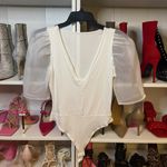 Revolve White v neck sheer sleeve bodysuit Photo 1