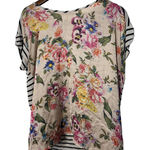 Metaphor  Women's One-Sided Floral Stripe Beige Shirt Sz Large Casual Summer Photo 0