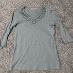 Quacker Factory Sparkle Scallop V-Neck Top w/ 3/4-Sleeves-Gray Size medium Photo 0