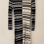 St. John  Collection Graphic Stripe 100% Wool Long Sleeve Maxi Dress Black Beige S Photo 0