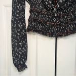 Free People  Lolita Peasant Floral Black Long Sleeve Top Size Small Sheer Photo 3