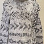 Lucky Brand  Aztec Western Fringe Turtleneck Sweater Black White‎ medium Photo 0