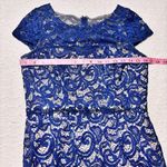 JACKIE JON Couture Navy & Nude Lace & Sequin Midi Dress Embellished Waistline 4 Blue Photo 7
