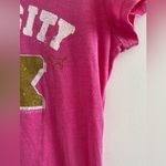 PINK - Victoria's Secret Victoria's Secret Pink Short Sleeve Gold Glitter Graphic Pink Tee Size L Photo 4