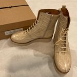Anthropologie NWT  Cream Croc Print Leather Platform Boots Size 6.5narrow Photo 0