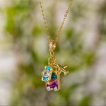 Necklace, with camera, luggage and airplane pendant for women. Blue Photo 2