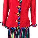 Vintage 80's Ann Lawrence Silk Blend Rainbow Striped Skirt Set Red Size 10 Photo 2
