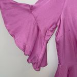 ZARA Satin V-Neck Bell Short Sleeve Snap Front Wrap Blouse Pink Size XS NWT Photo 4