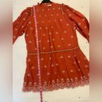 ZARA  Ruffled Eyelet Embroidered Boho Long Sleeve Mini Dress in Coral Size S Photo 12