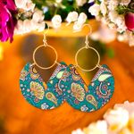 Vibrant Geometric Unique Shape Line Accents Delicate Flower Pattern‎ Earrings Photo 5