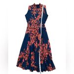 Nanette Lepore Mock neck Floral Sleeveless smocked waist Dress - Navy and Coral Photo 2