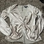 INC International Concepts Gold Wrap Blouse with Puff Sleeves Silver Size 4 Photo 0