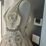 Mac Duggal Blush Champagne Lace Rhinestone Bling Gown Wedding Dress 50525D Photo 5